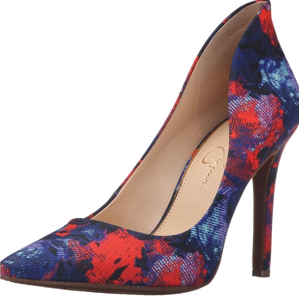 Jessica Simpson Claudette Stilleto Pump-Red/Blue Multi Print